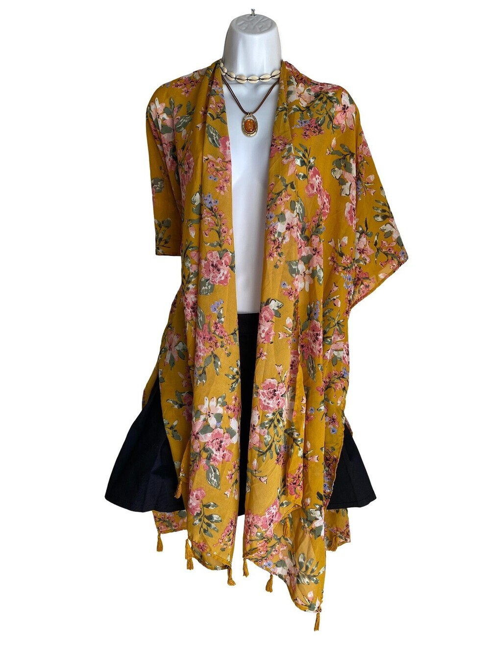 VTG Ultra Pink Plus 2X Boho Yellow Floral Shawl Cardigan Wrap Cottagecore Fairy